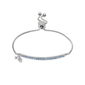 Brilliance Fine Silver Plated Blue Crystal Starburst & Hamsa Charm Adjustable Bracelet