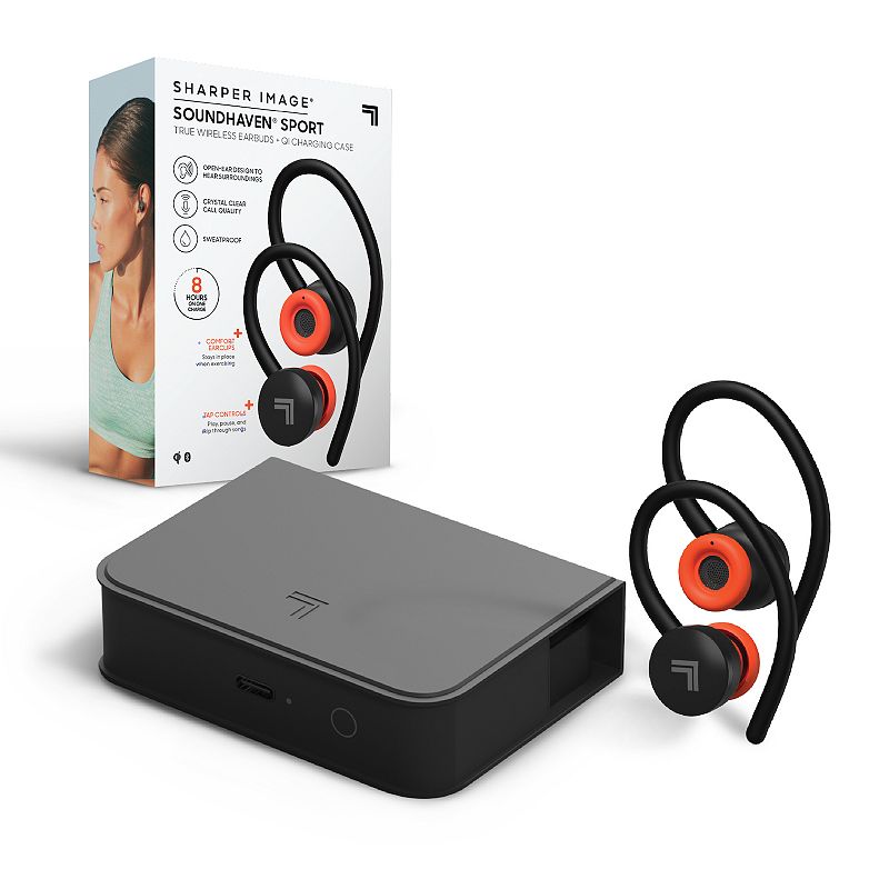 Sharper Image Soundhaven Sport True Wireless Earbuds with Qi Charging Case,