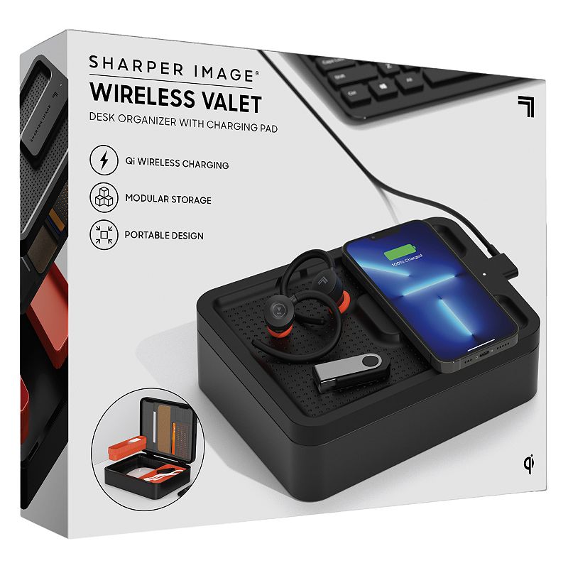 Sharper Image Wireless Valet Desk Organizer with Charging Pad, Multicolor