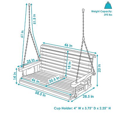 Sunnydaze 2-Person Wooden Porch Swing with Armrests/Chains - Traditional