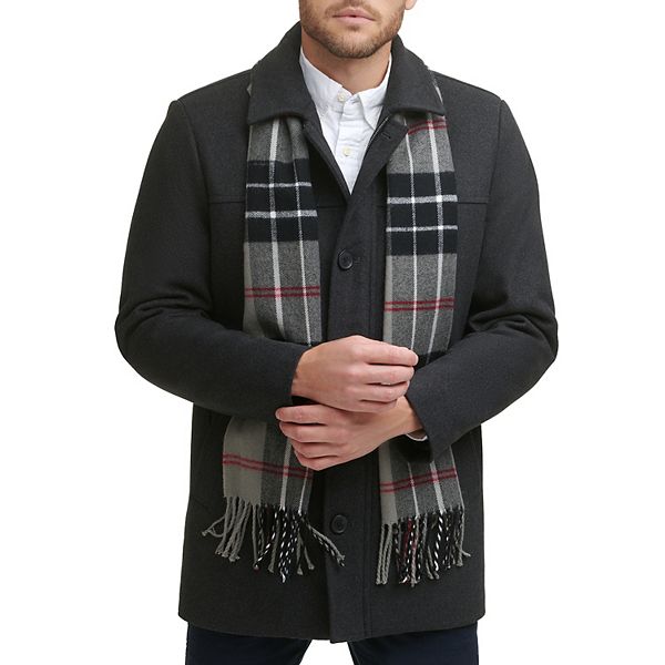Mens Dockers Wool Blend Coat with Scarf - Charcoal (S)
