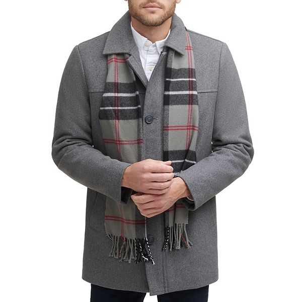 Mens Dockers Wool Blend Coat with Scarf - Light Gray (XL)