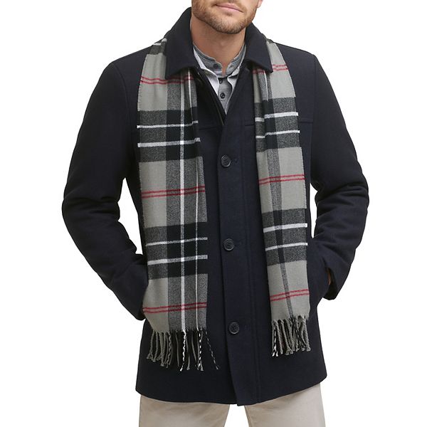 Mens Dockers Wool Blend Coat with Scarf - Navy (L)