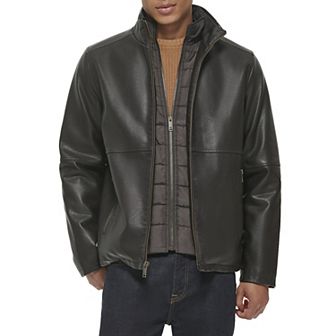 Men's Dockers Faux Leather Jacket with Quilted Bib