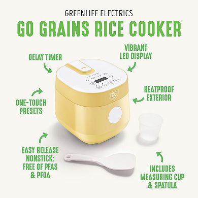 GreenLife 4-Cup PFAS-Free Ceramic Nonstick Rice, Oats & Grains Cooker