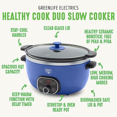 GreenLife Cook Duo Programmable 6-qt. PFAS-Free Ceramic Nonstick Slow Cooker