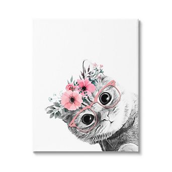 Stupell Home Decor Flower Crown Cat Glasses Canvas Wall Art