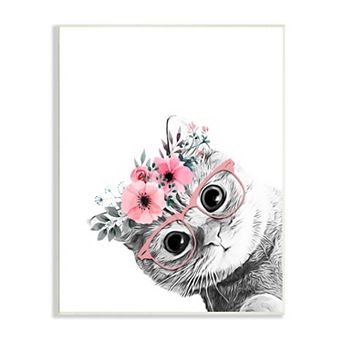 Stupell Home Decor Pink Flower Crown Cat Plaque Wall Art