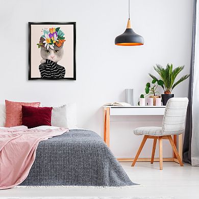 Stupell Home Decor Floral Cat Striped Framed Wall Art