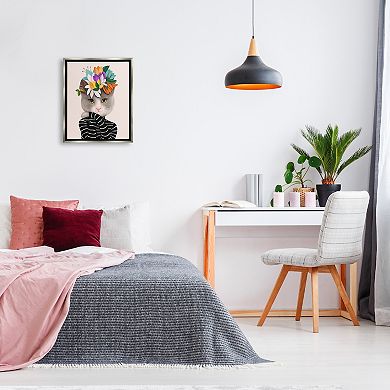 Stupell Home Decor Floral Gray Cat Striped Framed Wall Art