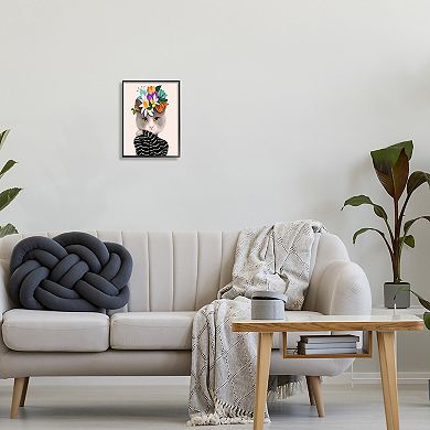 Stupell Home Decor Gray Cat Floral Striped Framed Wall Art