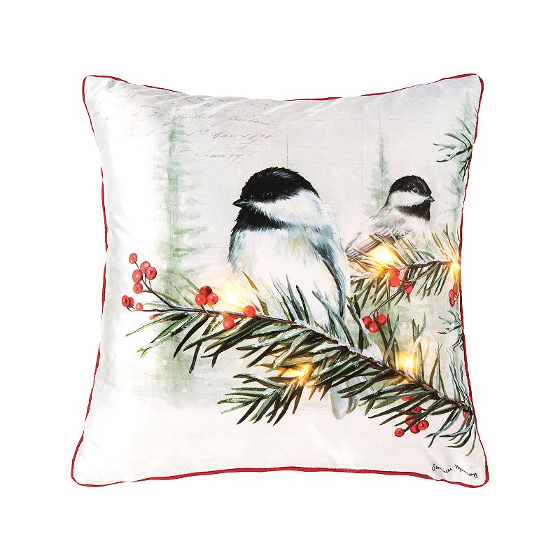 C&F Home Holiday Chickadee LED Christmas Throw Pillow, White, 18X18