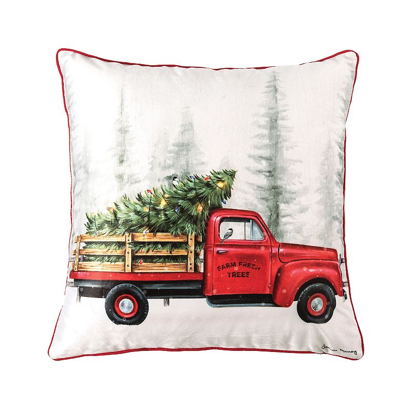 C&F Home Holiday Truck LED Christmas Throw Pillow, Red, 18X18