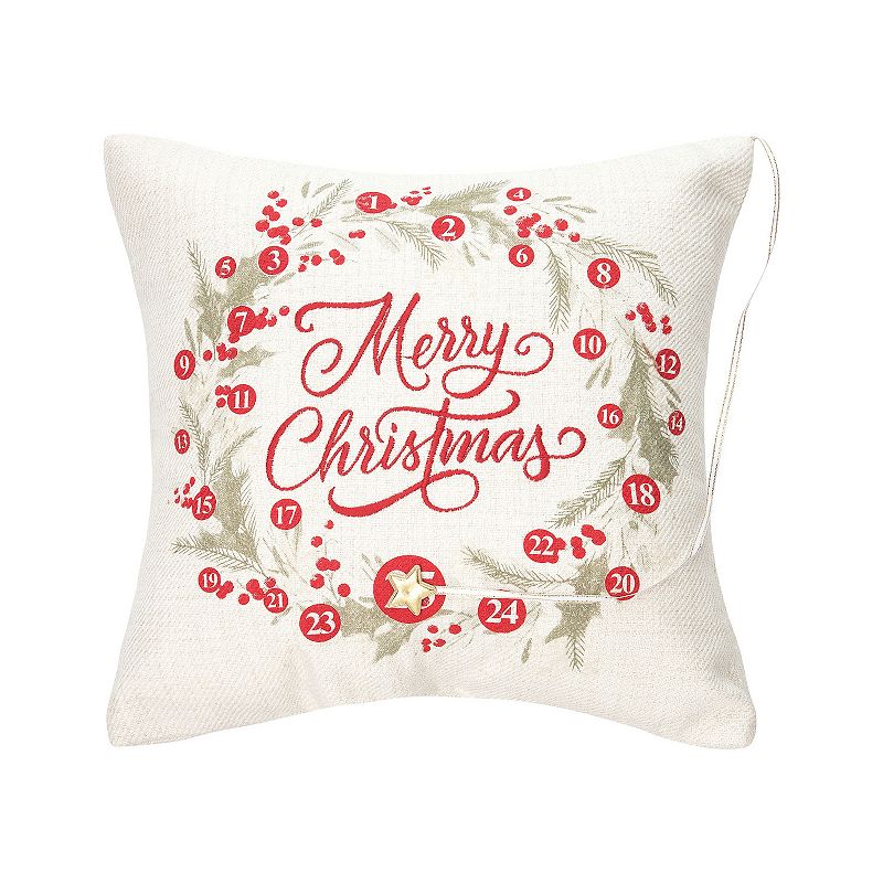 C&F Home Merry Christmas Wreath Throw Pillow, Beig/Green, 13.5X13.5