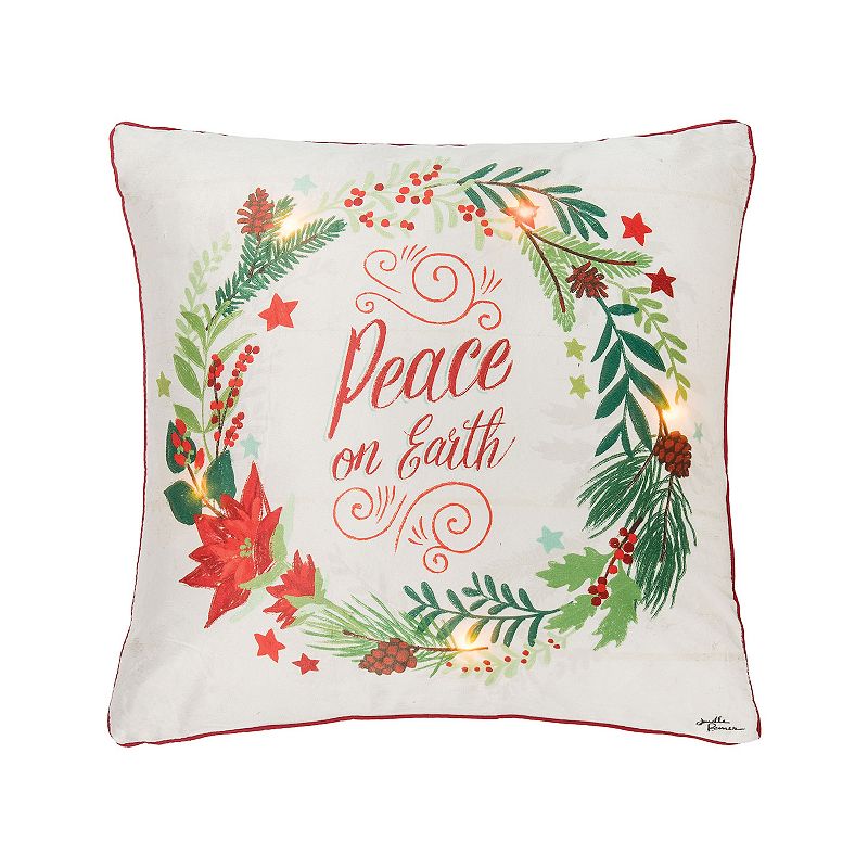 C&F Home Peace On Earth LED Christmas Throw Pillow, Beig/Green, 18X18
