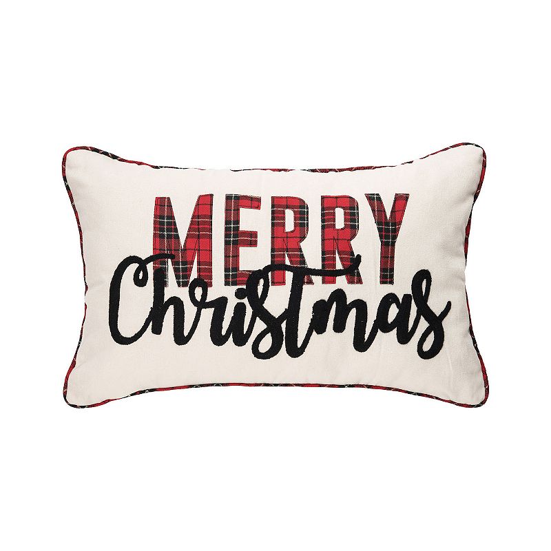 C&F Home Merry Christmas Plaid Throw Pillow, Beig/Green, 14X22