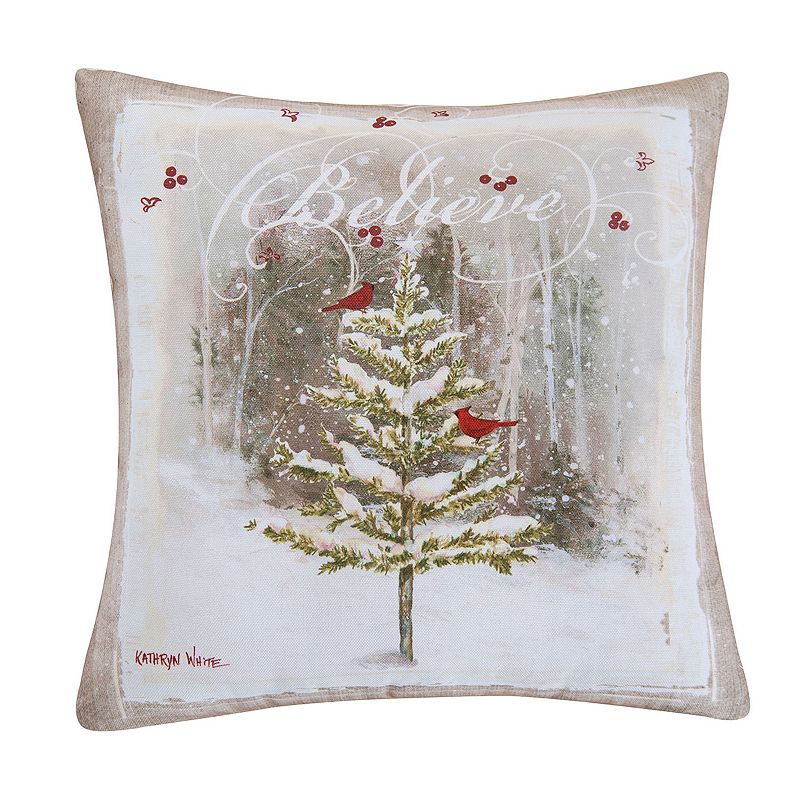 C&F Home Believe Christmas Tree Throw Pillow, Grey, 18X18