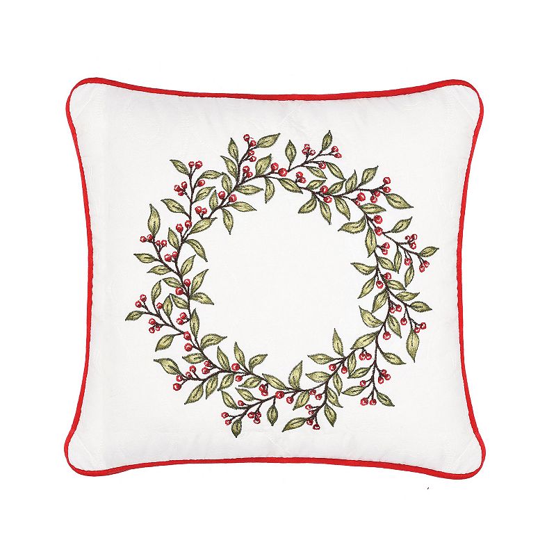 C&F Home Berry Wreath Christmas Tree Pillow, White, 16X16