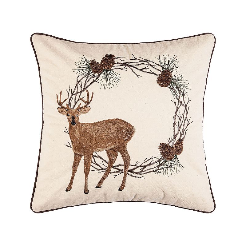 C&F Home Deer Pinecone Wreath Throw Pillow, Brown, 18X18