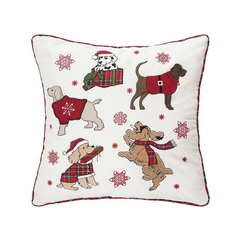 C&F Home Festive Playful Dogs Christmas Throw Pillow, White, 18X18