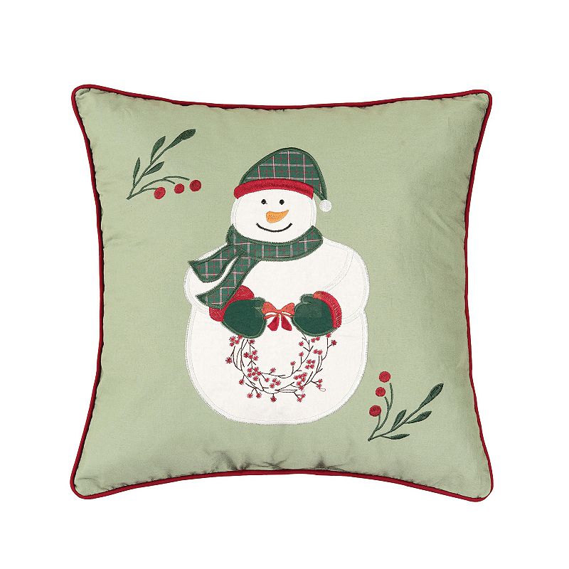 C&F Home Holly Snowman Wreath Christmas Throw Pillow, Green, 18X18