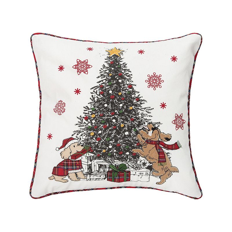 C&F Home Festive Dogs Christmas Tree Throw Pillow, White, 18X18
