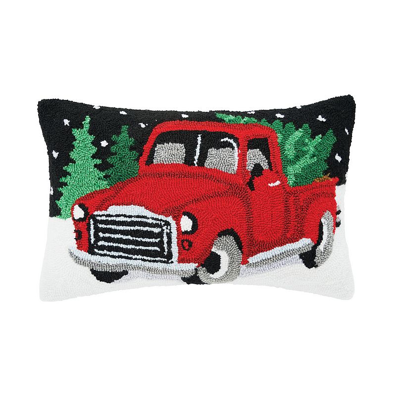 C&F Home Snowy Red Truck Christmas Throw Pillow, Black, 14X22