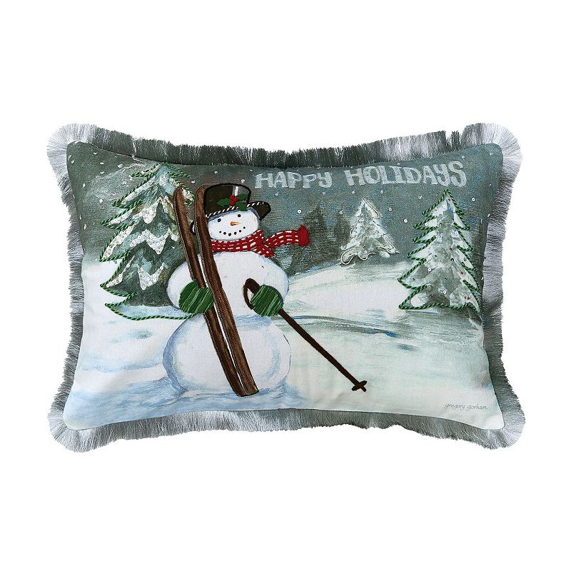 C&F Home Skiing Snowman Christmas Throw Pillow, Blue, 14X22