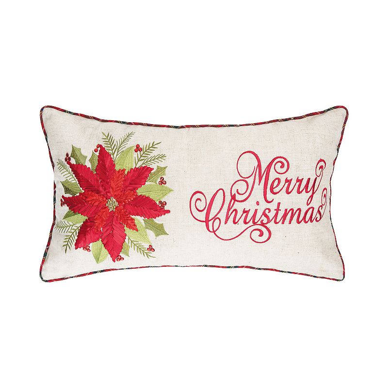 C&F Home Merry Christmas Poinsettia Throw Pillow, Beig/Green, 14X26