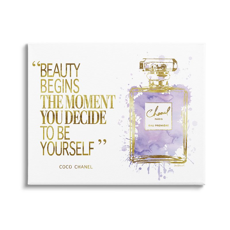 Stupell Home Decor Beauty Begins Perfume Bottle Canvas Wall Art, Purple