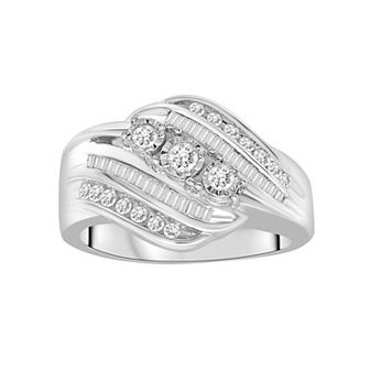 Sterling Silver 1/2 Carat T.W. Diamond 3-Stone Ring