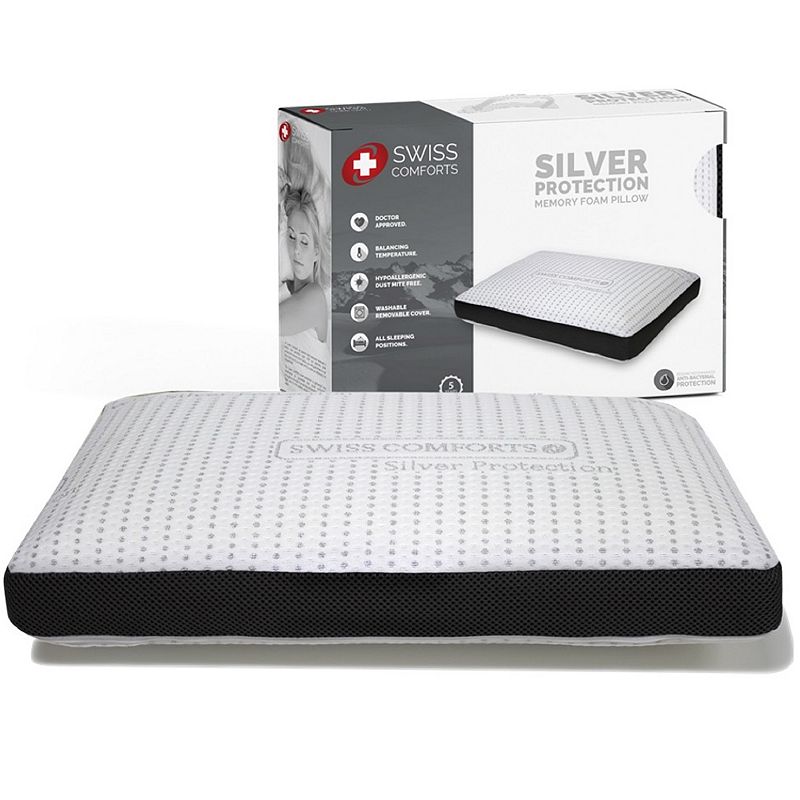 Swiss Comforts Silver Memory Foam Pillow, White, Standard