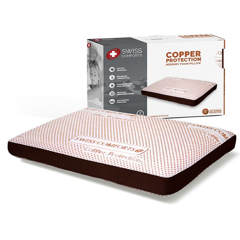 Swiss Comforts Copper Memory Foam Pillow, White, Standard