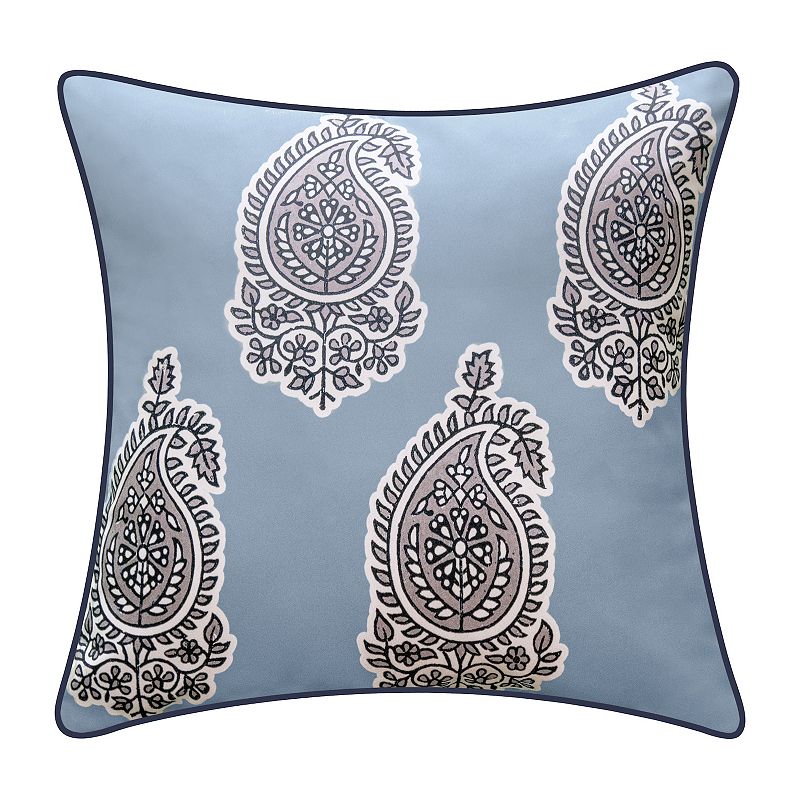 Edie@Home Indoor Outdoor Reversible Jaipur Print Throw Pillow, Blue, 18X18