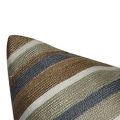 Edie@Home Indoor Outdoor Ombre Bias Crewel Embroidered Stripe Throw Pillow