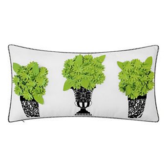 Edie@Home Indoor Outdoor Dimensional Topiary Lumbar Crewel Embroidered Pots Throw Pillow