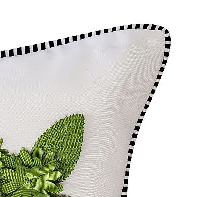 Edie@Home Indoor Outdoor Dimensional Topiary Lumbar Crewel Embroidered Pots Throw Pillow