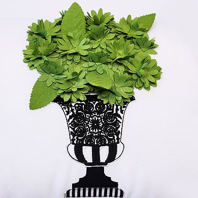 Edie@Home Indoor Outdoor Dimensional Topiary Lumbar Crewel Embroidered Pots Throw Pillow