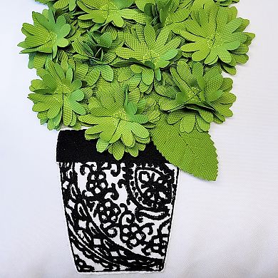 Edie@Home Indoor Outdoor Dimensional Topiary Lumbar Crewel Embroidered Pots Throw Pillow
