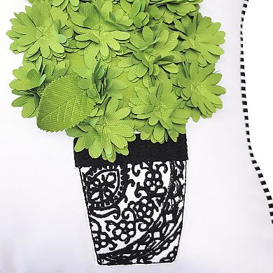 Edie@Home Indoor Outdoor Dimensional Topiary Lumbar Crewel Embroidered Pots Throw Pillow