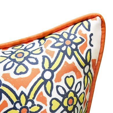 Edie@Home Indoor Outdoor Reversible Antique Tile Print Throw Pillow