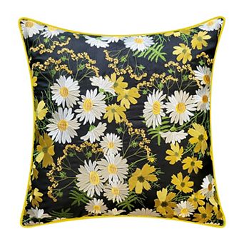 Edie@Home Indoor Outdoor Floral Print with Allover Embroidery Throw Pillow