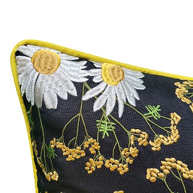 Edie@Home Indoor Outdoor Floral Print with Allover Embroidery Throw Pillow