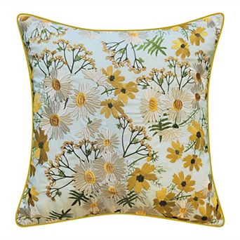 Edie@Home Indoor Outdoor Floral Print with Allover Embroidery Throw Pillow