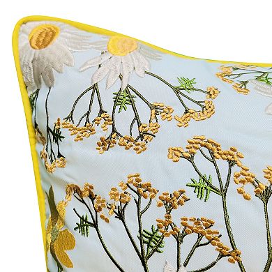 Edie@Home Indoor Outdoor Floral Print with Allover Embroidery Throw Pillow