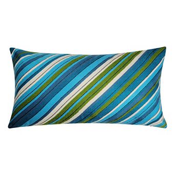Edie@Home Indoor Outdoor Ombre Bias Crewel Embroidered Stripe Throw Pillow