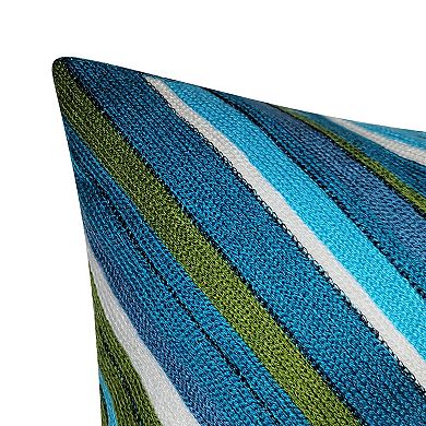 Edie@Home Indoor Outdoor Ombre Bias Crewel Embroidered Stripe Throw Pillow