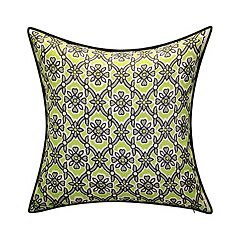 Edie@Home Indoor and Outdoor Light Blue Raffia Geometric Embroidery Lumbar 13 in. x 21 in. Decorative-Pillow