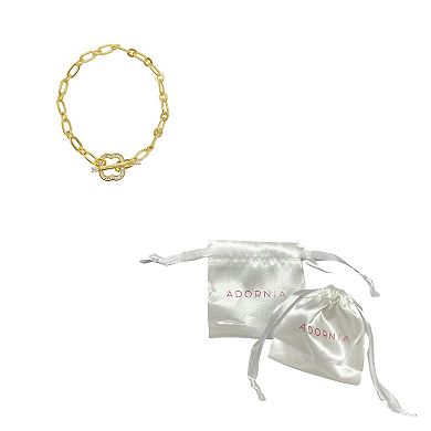 Adornia Brass Crystal Clover Paper Clip Chain Toggle Bracelet