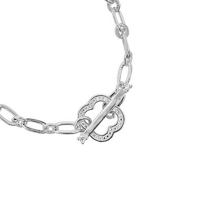 Adornia Silver Brass Crystal Clover Paper Clip Chain Toggle Bracelet silver